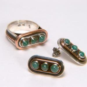 Natural Emeralds Ring & Earrings Set