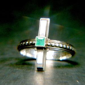 Art Deco Colombian Emerald Sterling Ring