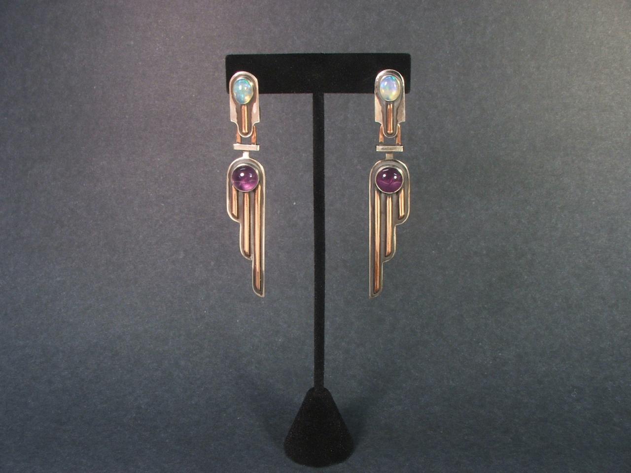 Natural Opals And Amethysts Earrings